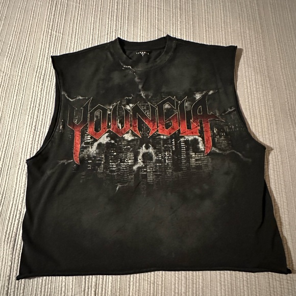 YoungLA Graphic cut off muscle tee distressed edges sz lg - Picture 1 of 3